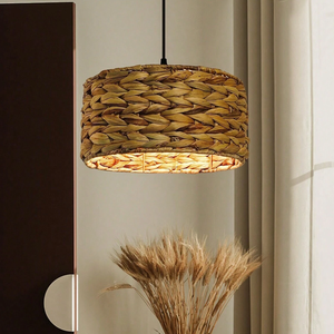 Round Water Hyacinth Lampshade - Handwoven Natural <b>Light</b> <b>Cover</b> for Boho Interiors Handcrafted Dome Pendant - Product Image 1