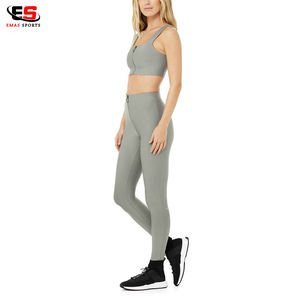 Vêtements d'entraînement de fitness taille haute pour femmes Logo personnalisé Ensembles de yoga deux pièces Soutien-gorge à carreaux et leggings Ensemble de yoga grande taille - Product Image 3