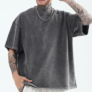 Vente en gros de vêtements pour hommes vintage, style chinois, 100% coton tricoté, coupe ample oversize, délavé à l'acide, épais, de haute qualité, imprimé, à épaules tombantes - Product Image 2