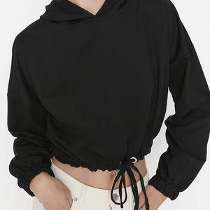 Sudadera con capucha de algodón de manga larga de alta calidad con logotipo personalizado para mujer, estilo jersey con tejido de punto para ropa informal de invierno - Product Image 5