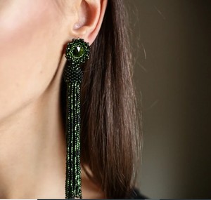 Luxury Quality <b>Emerald</b> Green Beaded Tassel Earrings - Product Image 1