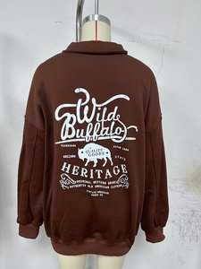 Sudadera con cremallera bordada Wild Buffalo para mujer, oversize, con hombros caídos, cuello alto, de punto, manga larga, casual de otoño - Product Image 6