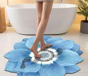 Alfombra de Diseño Floral de Goma Hecha a Mano, Alfombra Antideslizante con Forma de Loto Azul en 3D para Dormitorio, Cocina y Baño - Product Image 5