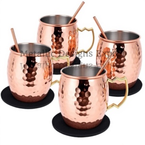 Ensemble de verres en métal Mule de Moscou en cuivre martelé de qualité supérieure de 16oz Poignées en laiton chic Ensemble de 4 écologiques pour boire - Product Image 3