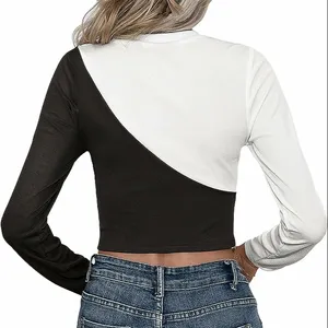 Groothandel Op Maat Gemaakte Dames Top Trui Met Lange Mouwen En Ademende Tweekleurige Crop Top T-Shirts