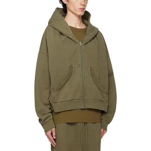 ¡Novedad de 2025! Sudadera con capucha con cremallera completa de algodón grueso con estampado personalizado OEM de gran tamaño Boxy Drop Shoulder Blank Plain Full Zip Up Hoodie - Product Image 2