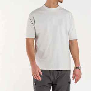 Vente en gros 100% T-shirts à manches courtes personnalisés en coton pour hommes coupe ample couleur unie style formel avant Logo surdimensionné tricoté - Product Image 1