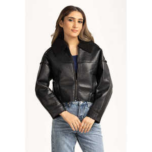 Chaqueta de Piel de Oveja Sintética Cortavientos para Mujer WM-JKT-WS24-025 Temporada de Otoño Tallas Grandes 3XL 5XL con Ribete de Piel y Spandex - Product Image 3