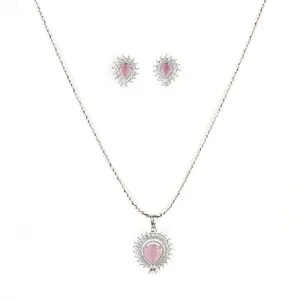 Rhodium Plated Classic Cubic Zirconia Pendant Set 423046 With Pink stone Wholesalers in India