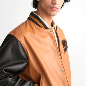 Chaqueta de invierno de 92% poliéster 8% LICRA ecológica para hombre, ropa de calle de piel de oveja, diseño de letras de béisbol, costilla de rayas universitarias - Product Image 3