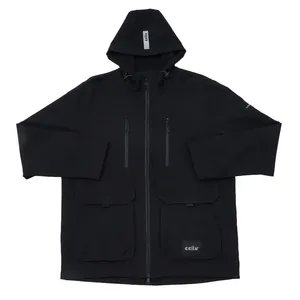 Veste d'extérieur sportive à capuche résistante à l'eau Fermeture à glissière Impression réfléchissante Poches à rabat multiples Poignets velcro Unisexe - Product Image 3