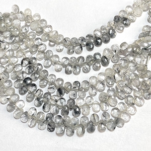 Cuentas de Briolette con forma de pera y almendra facetadas de rutilo negro natural calibradas para la fabricación de joyas - Product Image 5