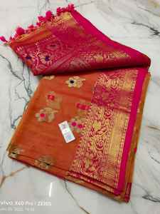 Reshom muslin benarasi Saree-ที่มีน้ำหนักเบางานแต่งงานส่าหรีสำหรับเด็กผู้หญิง - Product Image 5
