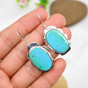 Boucles d'oreilles en argent sterling 925 personnalisées par un concepteur fait à la main pierres précieuses de turquoise naturelle piercing fin pour femmes mariages fiançailles - Product Image 6