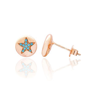 Boucles d'oreilles Star Design Turquoise Zircon Stone Stud Turksih vente en gros de bijoux en argent sterling 925 faits à la main - Product Image 1