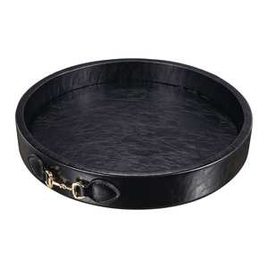 Brown and <b>black</b> leather <b>tray</b> for modern decor storage or serving needs in stylish homes restaurants or lounges - Product Image 4