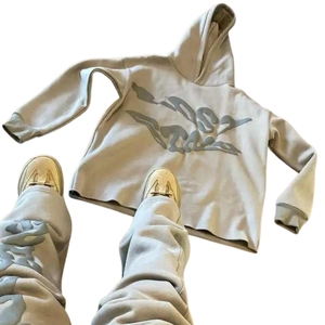 Venta caliente Sweatsuit pantalones de chándal acampanados y conjuntos de Sudadera con capucha Puff estampado chándal apilado Flared Jogger Pant Hoodie Set para hombres - Product Image 3