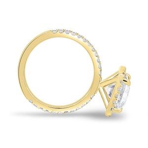 Bague de fiançailles créative en or jaune 14K plaqué platine avec halo de diamants de laboratoire taille radiant de 4,00 carats et bande pavée - Product Image 5