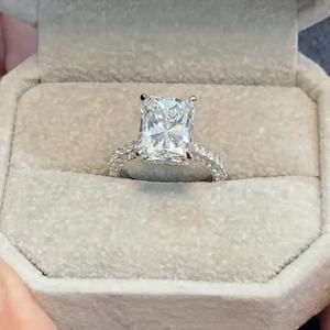 3.78 TCW Radiant Cut Moissanite Three Row <b>Vintage</b> Engagement <b>Ring</b> 14k Solid White <b>Gold</b> - Product Image 6