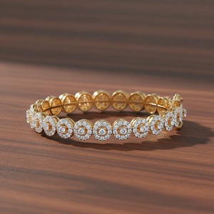 18K Gold Plated Tennis <b>Bracelet</b> With Round Crystal Rhinestones Bezel Set Classic Unisex Jewelry - Product Image 4