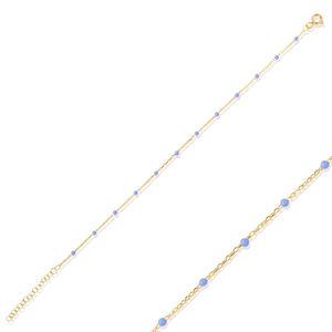 Pulsera de Cadena de Plata de Ley 925 Hecha a Mano en Turquía, con Diseño de Esmalte Color Morado Claro y Baño de Oro, Moderna para Bodas - Product Image 1