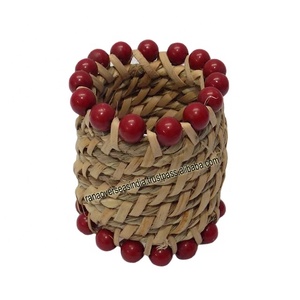 Porte-anneau de serviette d'herbe de quenouille fait à la main de haute qualité le plus vendu avec la conception perlée pour le mariage de ferme - Product Image 5