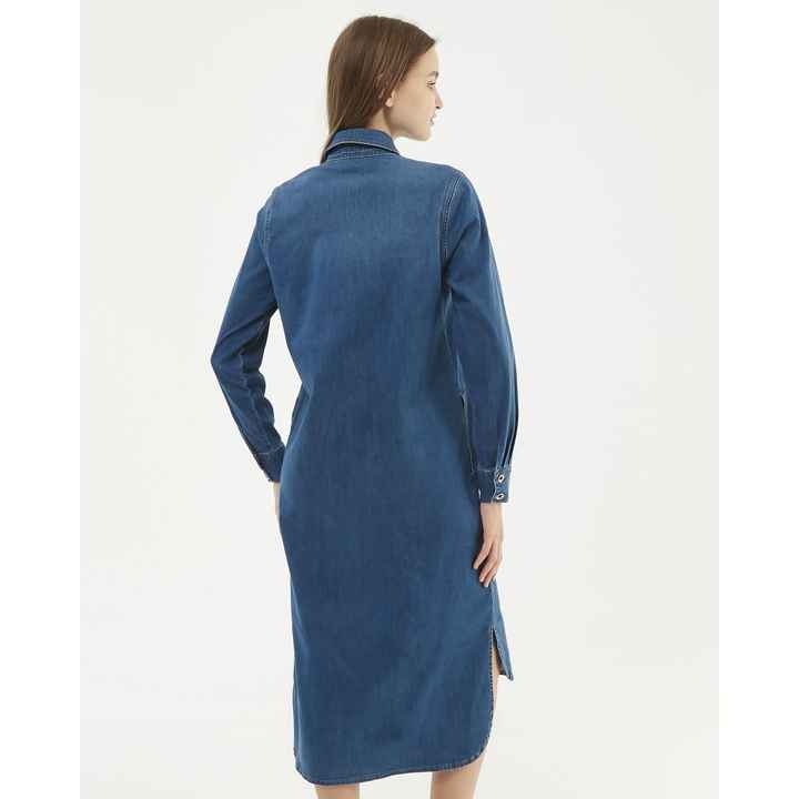 H25-32006 MID BLUE DENIM LONG SHIRT DRESS