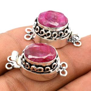 <b>Ruby</b> Gemstone 1Strand, 2Strand & 3Strand Box Clasp Antique Starling Silver Plated 26X15X10MM Jewelry Making Clasp B702 - Product Image 4