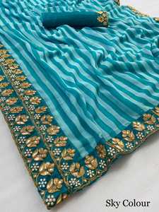 Moderne Indien Sari Pur Georgette Numérique Imprimé Lourd Dentelle Papier Broderie Mariages Fêtes Pakistanais Conception Dames - Product Image 6
