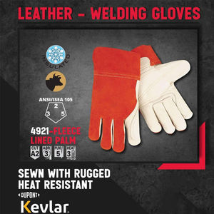 ถุงมือหนังวัวแท้คุณภาพสูง ขนาด 14 นิ้ว สีแดงดำ สำหรับงานเชื่อม ทนความร้อนสูง ถุงมือหนังยาว ป้องกันมือ ได้รับการรับรองความปลอดภัย - Product Image 6