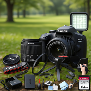 Digital DSLR Camera with 18-55mm Zoom Lens 64GB <b>Memory</b> LED Video Light Case Included - Product Image 3