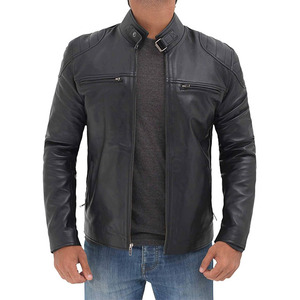 Vestes Slim en cuir enduit pour hommes avec col montant, design à capuche, style de rue personnalisé - Product Image 1