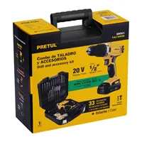 Kit perceuse-visseuse sans fil MASTER 2 1/2" 20V Moteur sans balais Vitesse variable 200 Nm Couple maximal Sans clé 32 accessoires PRETUL