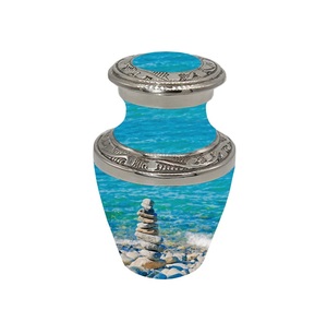 Urna de cremación de aluminio de alta calidad para cenizas humanas urnas de recuerdo Seashore Stone Theme Impreso - Product Image 1