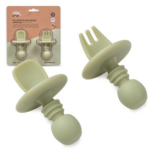 Ensemble de couverts d'apprentissage anti-étouffement en silicone Oliver Green pour 0-12 mois - Product Image 1
