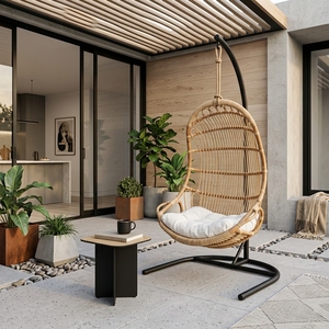 Fauteuil suspendu en rotin naturel Subaliu Skopje HC, chaise balançoire de jardin extérieure avec coussin en sergé, décoration de patio, design artistique pur - Product Image 4