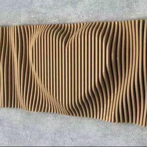 Décoration murale en bois ondulé Art déco moderne, compatible CNC, avec base de support en métal, artisanat en bois fait main, décoration d'hôtel et de maison, à suspendre - Product Image 1