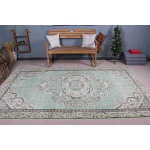 Grand tapis turc vintage 5,5x9,5 pieds, tapis en laine camouflage vert brun - Product Image 2