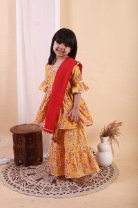 Girls Kids Kurta Sharara Suit Dupatta <b>Gota</b> Lace Fabric Cotton Cambric Ethnic Wedding Partywear Dress for Children - Product Image 4