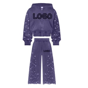 Survêtements hommes pantalons de survêtement et ensembles de sweat à capuche strass fermeture éclair sweats à capuche Vintage lavé à l'acide hommes survêtements - Product Image 2