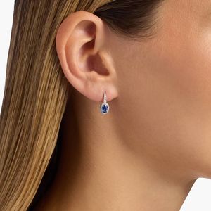 18K White Gold Oval Blue Sapphire Lab Grown Diamond Drop <b>Earrings</b> 1/5 Ct Lever <b>Back</b> Fine Jewelry - Product Image 3