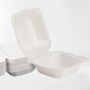 Logotipo personalizado Ecológico Desechable 6X6 pulgadas Clamshell Embalaje Cajas de hamburguesas sostenibles Caña de azúcar Bagazo Platos - Product Image 3