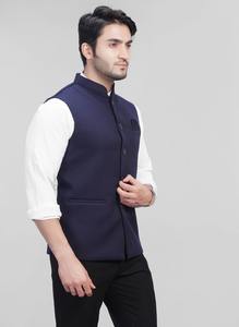 Gilet bleu marine pour homme de qualité supérieure, idéal pour le bureau, les réunions d'affaires, les mariages et les soirées, disponible à un prix abordable - Product Image 2