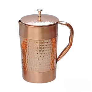 Pichet en métal en cuivre pur à moitié martelé de la meilleure qualité avec verre en cuivre pour boire des cruches d'eau en cuivre - Product Image 5