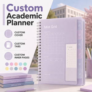 <span class=keywords><strong>Agenda</strong></span> scolaire personnalisé LABON A5 à spirale avec couverture en PP givré, onglets, calendrier par semestre, pages d'étude pour fournitures scolaires OEM - Product Image 1