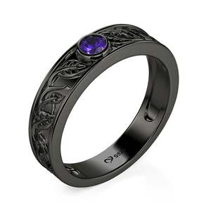 Anillo de boda gótico negro para hombre Jeulia con incrustaciones de hojas de piedra púrpura - Product Image 2