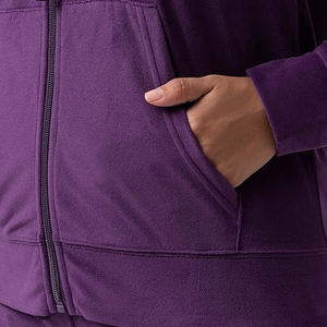 2025 nouvelles femmes décontracté velours violet hiver 2 pièces sweat à capuche zippé respirant motif solide grande taille 2 pièces survêtement pour - Product Image 4