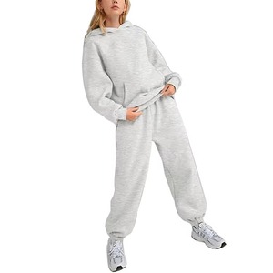 Chándales de retazos personalizados en blanco hombro caído conjunto de 2 piezas joggers pantalones sudadera con pantalones de chándal sudaderas con capucha en blanco de gran tamaño - Product Image 3