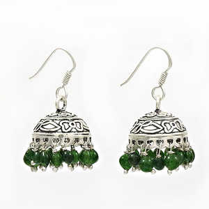 925 boucles d'oreilles en argent Sterling massif avec pierre précieuse de Jade vert bijoux bohème de Style indien en vente en gros grossiste Inde - Product Image 1