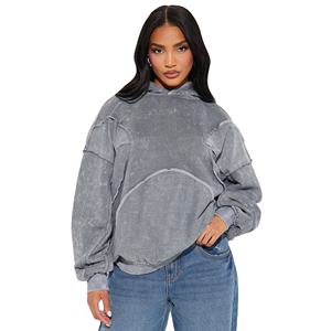 Sweat-shirt à capuche oversize pour femme, 100% coton, imprimé délavé, strass brodés, lavage à l'acide, tailles plus grandes - Product Image 1